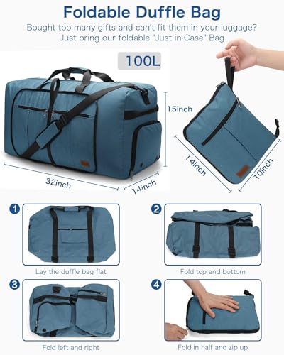 100L Large Waterproof Foldable Travel Duffle Bag with Shoe Compartment - color: Light Blue, size: 100L
