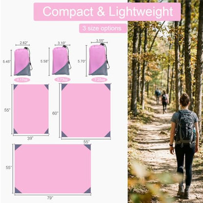Pocket Picnic Blanket, Compact Lightweight Tarp for Camping - color: Pink/Grey, size: 55"x60"
