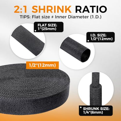2:1 Ratio Automotive Heat Shrink Braided Sleeving 1/2''-35ft - size: 1/2"-35ft