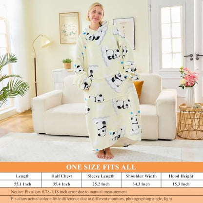 Moinlizy Oversized Wearable Blanket Hoodie for Women Men - color: White Panda