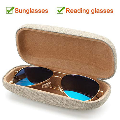 Vemiss Hard Shell Sunglasses Case, Large Linen Fabric Protective Glasses Case for Men Women - color: Khaki 1, size: Sunglass Case