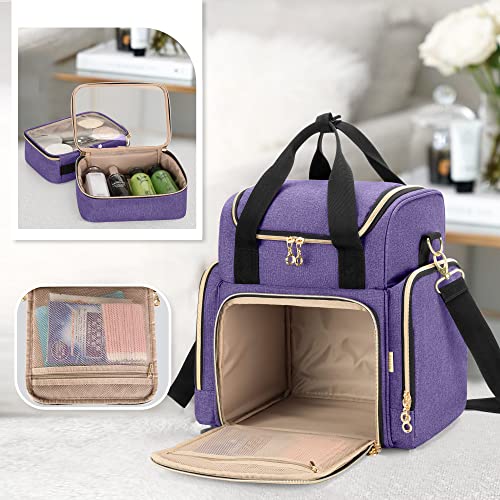 LUXJA Travel Makeup Bag with 2 Removable Makeup Cases, Purple - color: Purple