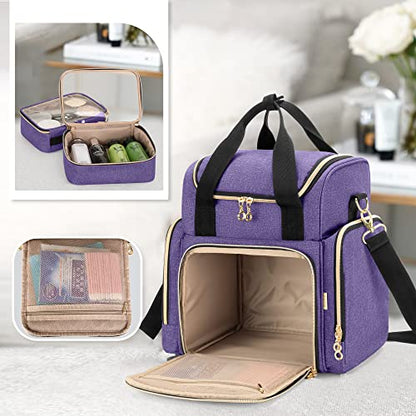 LUXJA Travel Makeup Bag with 2 Removable Makeup Cases, Purple - color: Purple