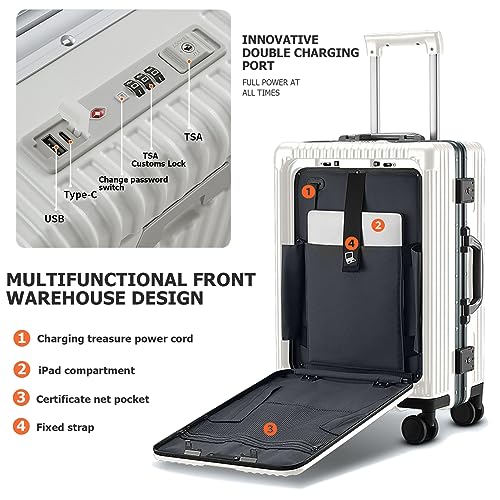feilario PC Hardside Carry On Luggage, Aluminum Frame, TSA Lock, Cup Holder - color: A-Ivory White