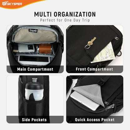 SKYSPER Sling Bag RFID Cross Body Bag Recycled Crossbody Backpack Travel Daypack - color: Black