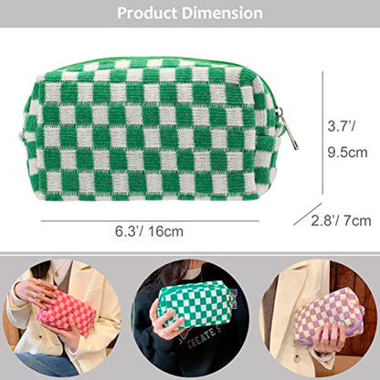 PAZIMIIK Checkered Makeup Bag for Purse, Small Travel Cosmetic Pouch,Green - color: Green