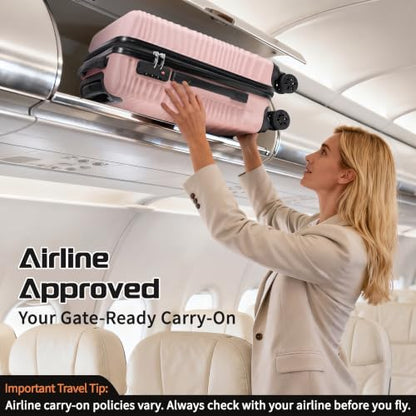 Rosamo 3 Piece Luggage Sets, Lightweight Hardside, TSA Lock, Spinner Wheels (Pink) - color: Pink