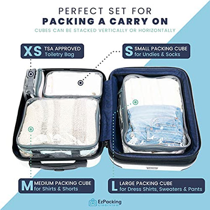 Clear Packing Cubes set of 4 / Packs 7-10 Days of Clothes/Premium PVC Plastic Storage Bags - color: Burgundy