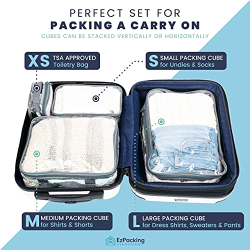 Clear Packing Cubes set of 4 / Packs 7-10 Days of Clothes/Premium PVC Plastic Storage Bags - color: Lilac
