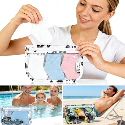 HIONXMGA Set of 3 Clear Travel Toiletry Bag, TSA Approved, Quart Size S/M/L - color: Watercolor, Mixed Sizes