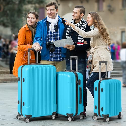 3 Piece Luggage Sets, Lightweight ABS Suitcase with 4 Spinner Wheels ＆ TSA Locks, Hardside Carry On Luggage Durable Suitcase Set for Family Travel Business - Blue, 20/24/28 - color: Blue