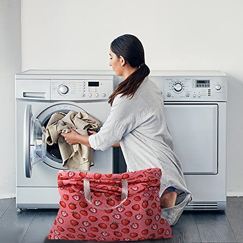 Sanlykate Extra Large Laundry Bag with Drawstring Closure and Handle, 28 x 40 Inch Heavy Duty Travel Dirty Clothes Bag for Laundromat and Household, Pink Strawberry - color: Strawberry