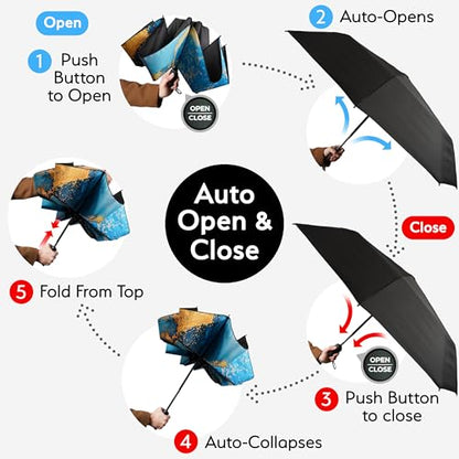 TUMELLA Reverse Folding Windproof Umbrella, Large 46", Strong & Light - color: Q. Royal Azure