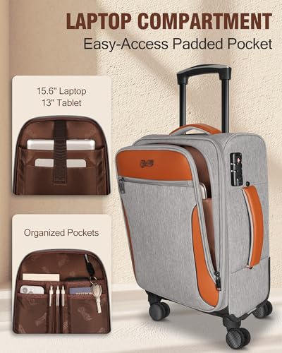 Carry On Luggage 22x14x9 Airline Approved, 20" Softside Suitcase for Travel - color: Grey, size: 20 inch