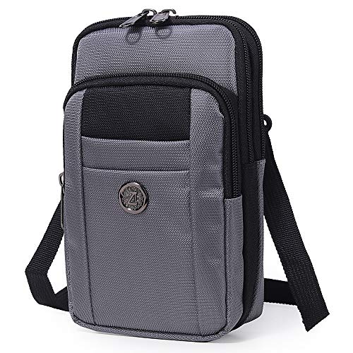 Senient Wolf Waterproof Nylon Multifunctional Phone Crossbody Bag - Small One Shoulder Waist Bag Wallet Travel Passport Case - color: Gray with black