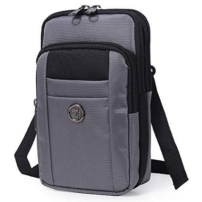 Senient Wolf Waterproof Nylon Multifunctional Phone Crossbody Bag - Small One Shoulder Waist Bag Wallet Travel Passport Case - color: Gray with black