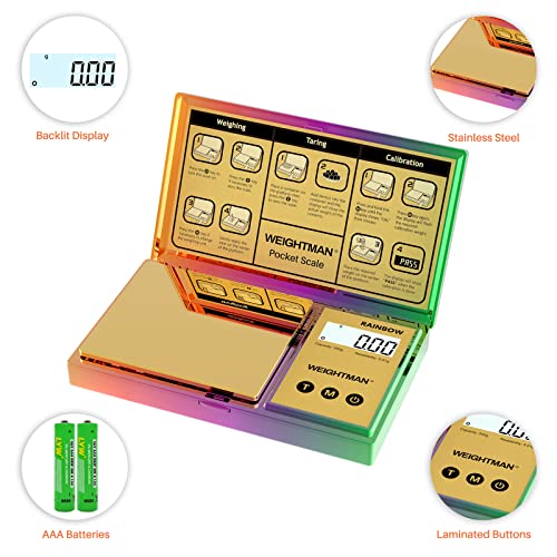 WEIGHTMAN Shiny Digital Gram Scale 200g x 0.01g, Chrome Rainbow Mini Scale - color: Multicolored
