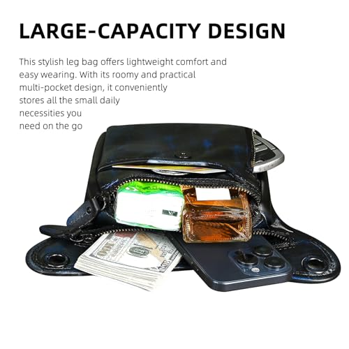 Water Resistant Canvas + Leather Motorcycle Fanny Waist Pack One Shoulder Drop Leg Thigh Bag For Men Women FB211-6 - color: 100% Genuine Leather-211-5-Blue