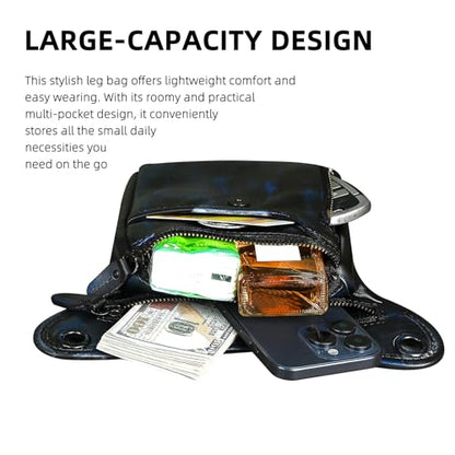 Water Resistant Canvas + Leather Motorcycle Fanny Waist Pack One Shoulder Drop Leg Thigh Bag For Men Women FB211-6 - color: 100% Genuine Leather-211-5-Blue