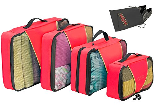 Valyne Packing Cubes 4-pcs Set, Luggage Travel Organizer Bags with a Free Laundry/shoe Bag