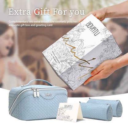 BOYATU Travel Makeup Bag Cosmetic Bags for Women: 3 Pcs Set Make up Bag - color: L05 Light Blue