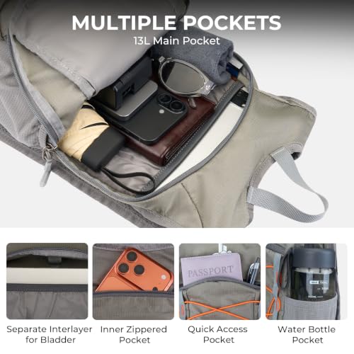 14L Small Hiking Backpack, Packable Travel Daypack for Men Women - color: Grey