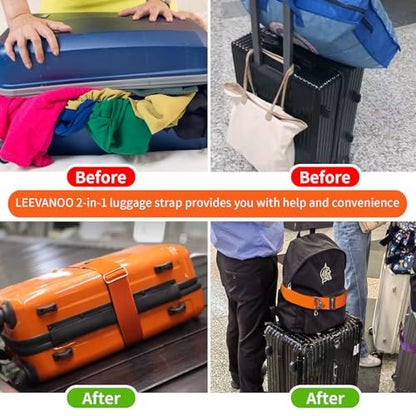 Luggage Straps for Suitcases, 2-in-1 Add a Bag Adjustable Travel Belt Black - color: Orange