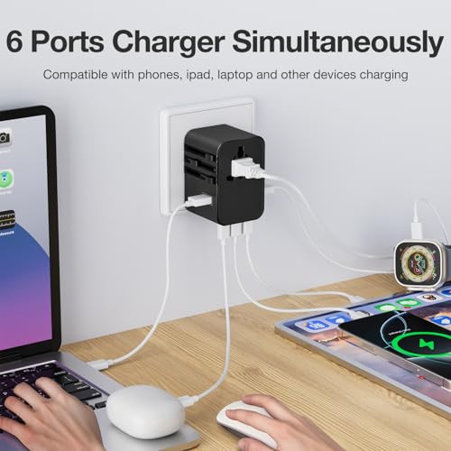 45W Universal Travel Adapter – Compact Plug with 3 USB-C & 2 USB-A Ports for EU/UK/US/AU, International Power Adapter Worldwide Charger, CE/FCC/RoHS Certified (Blue) - color: Blue