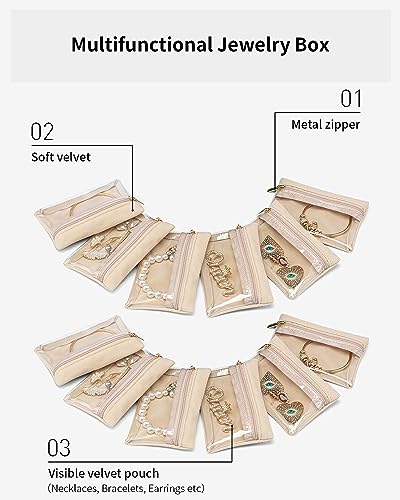 VLANDO Jewelry Travel Pouch,12 Velvet Zipper Pouches with Clear Design - color: A.12 Bag