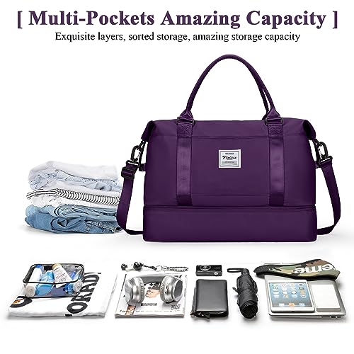Travel Duffel Bag with Shoes Compartment, Weekender Bags for Women - color: B-Dark Purple, size: Large
