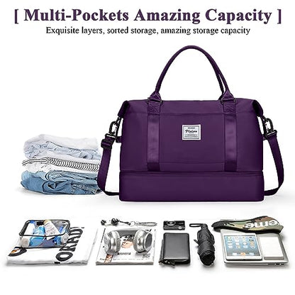 Travel Duffel Bag with Shoes Compartment, Weekender Bags for Women - color: B-Dark Purple, size: Large