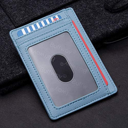Buffway Slim Minimalist Front Pocket RFID Blocking Leather Wallets for Men and Women - Lichee Blue Grey - color: Lichee Blue Grey