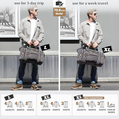 Gonex Canvas Duffle Bag, Expandable 50L Travel Overnight Weekender Bag - color: Grey, size: Large-50L (Without Shoe Compartment)
