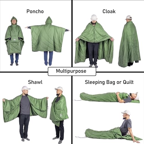 iClimb 1 Hooded 3M Thinsulate Insulation Warm Blanket and 1 Anti-Sinking Large Feet Chair Bundle, Ultralight Compact for Adults Outdoor Backpacking Hiking Camping Beach Music Festivals Concerts