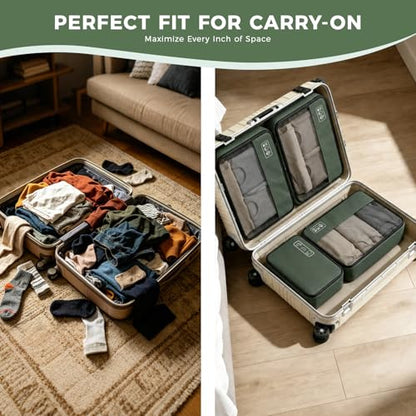8-Piece Compression Packing Cubes for Travel, Organize Travel Essentials - color: Avocado Green-8 Set