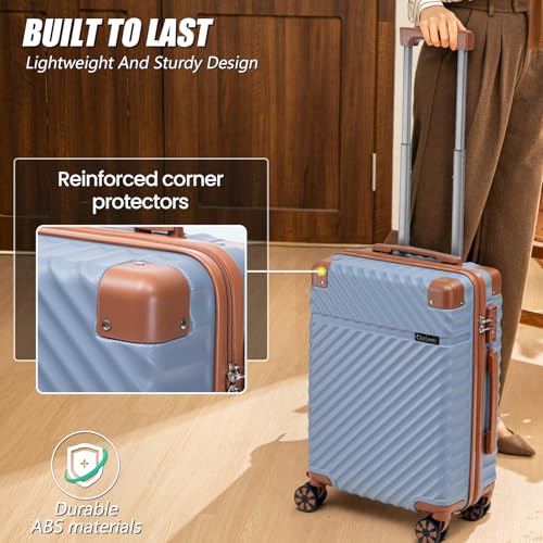 Cosbarn Carry On Luggage 22x14x9 Airline Approved,3 Piece Luggage Set - color: SkyBlue, size: 3 Piece Sets (20/BP/TB)