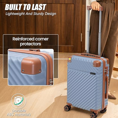 Cosbarn Carry On Luggage 22x14x9 Airline Approved,3 Piece Luggage Set - color: SkyBlue, size: 3 Piece Sets (20/BP/TB)