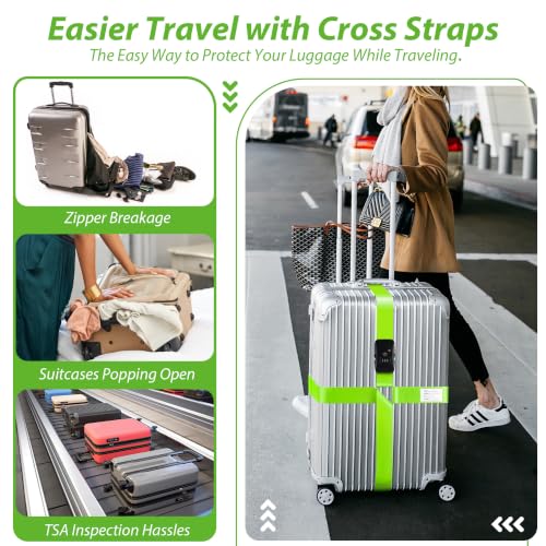 TSA Approved Luggage Straps with Combination Lock, Cross Green - color: Cross Green