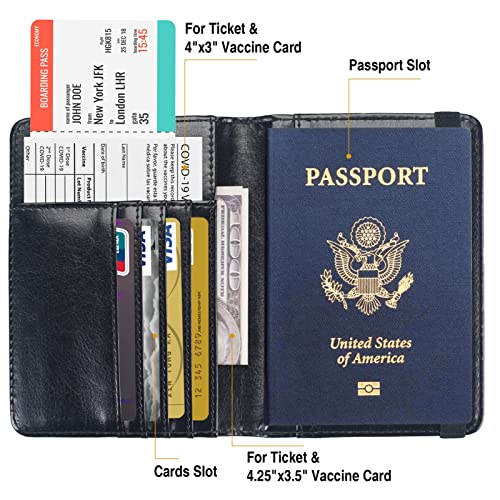 Premium Passport Holder for Travel RFID Blocking Passport Cover Slim - color: Black