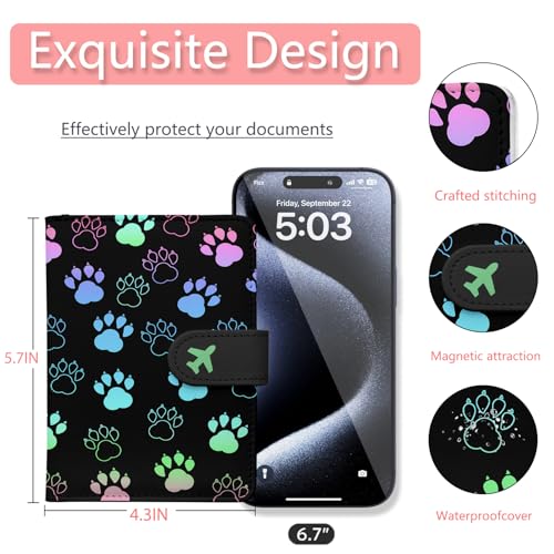 Passport Holder, Cute Travel Wallet Cover with RFID Blocking,Pawprint - color: F-Pawprint