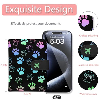 Passport Holder, Cute Travel Wallet Cover with RFID Blocking,Pawprint - color: F-Pawprint