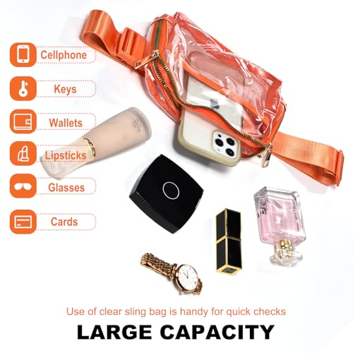 PREDAY Clear Fanny Pack Women Small Transparent Stadium Approved Belt Bag - color: Orange