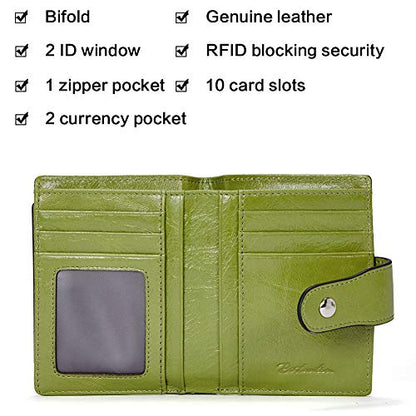 BOSTANTEN Leather Womens Wallet Small RFID Blocking Credit Card Holder - color: 1-green