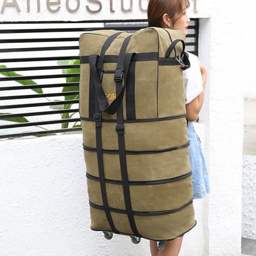 Expandable Extra Large Travel Canvas Duffel Bag with Wheels - color: Yellow Canvas, size: XL - 6 wheels