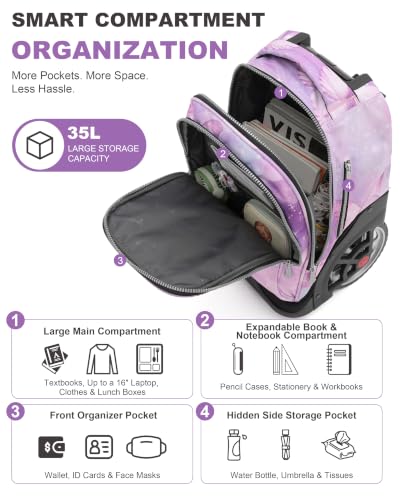 NEW TILAMI 19 Inch Rolling Backpack for School Stair-Climbing, Butterfly - color: Purple Butterfly