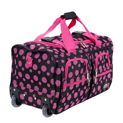 Rockland Rolling Duffel Bag, Black, 22" - color: Black Pink Dot, size: 22"
