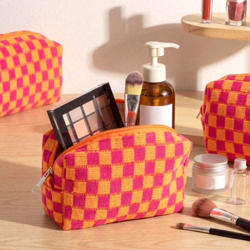 Gilprop 8 Pcs Checkered Makeup Bag Small Cosmetic Pouch Bulk,Red Orange - color: Red Orange