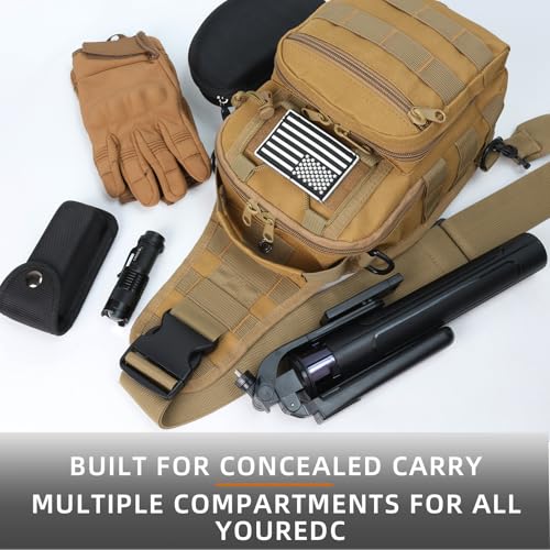 J.SH Tactical Sling Bag, Military Shoulder Bag with MOLLE, Crossbody Bag 9L - color: Khaki