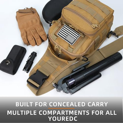 J.SH Tactical Sling Bag, Military Shoulder Bag with MOLLE, Crossbody Bag 9L - color: Khaki