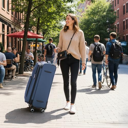 30'' Large Softside Suitcase,Expandable,waterproof Fabric - color: Blue, size: Checked-Large 30-Inch